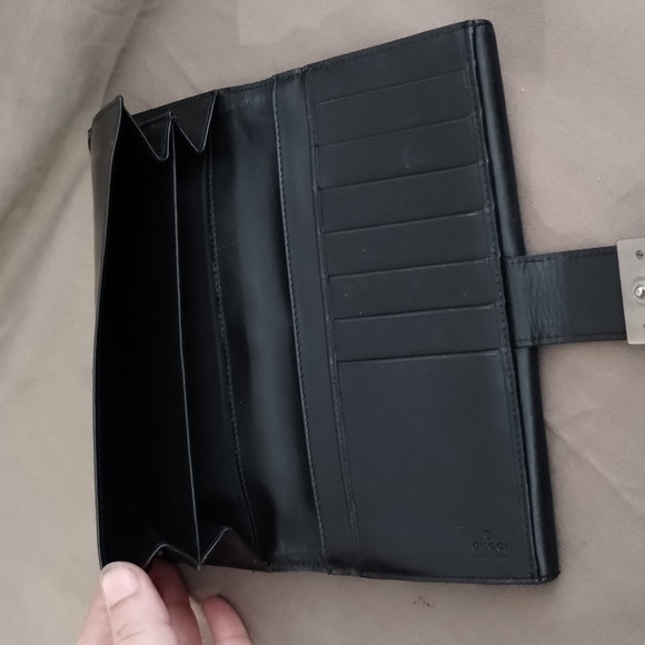 GUCCI BLACK CANVAS & LEATHER LONG SNAP CLOSURE DUAL-OPENING WALLET ~ AUTHENTIC - Picture 11 of 13